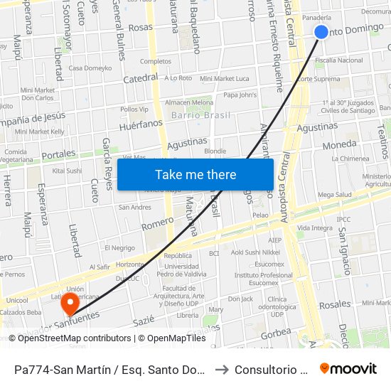 Pa774-San Martín / Esq. Santo Domingo to Consultorio N° 5 map