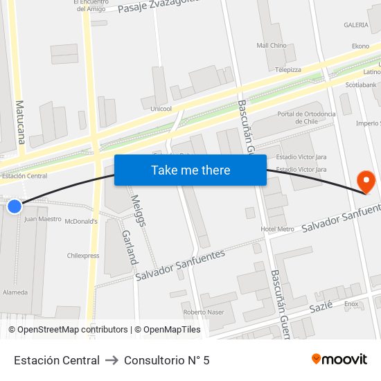 Estación Central to Consultorio N° 5 map