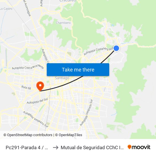 Pc291-Parada 4 / Cantagallo to Mutual de Seguridad CChC Imagenologia. map