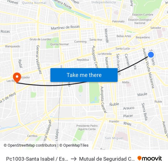 Pc1003-Santa Isabel / Esq. Avenida Seminario to Mutual de Seguridad CChC Imagenologia. map