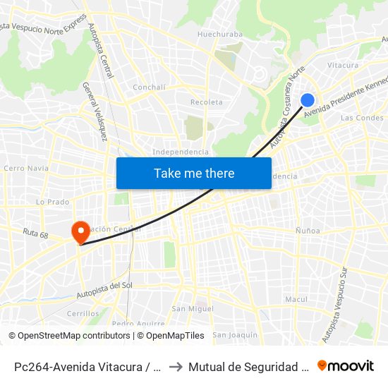 Pc264-Avenida Vitacura / Esq. Alonso De Córdova to Mutual de Seguridad CChC Imagenologia. map