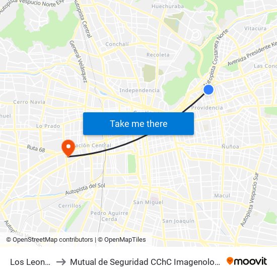 Los Leones to Mutual de Seguridad CChC Imagenologia. map