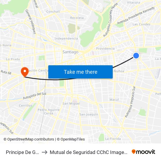 Príncipe De Gales to Mutual de Seguridad CChC Imagenologia. map