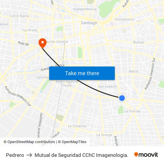 Pedrero to Mutual de Seguridad CChC Imagenologia. map