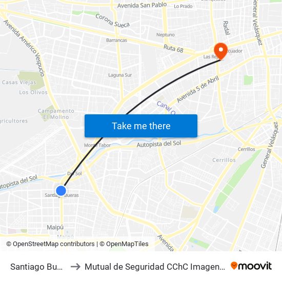 Santiago Bueras to Mutual de Seguridad CChC Imagenologia. map