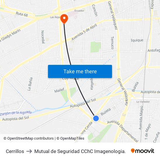 Cerrillos to Mutual de Seguridad CChC Imagenologia. map