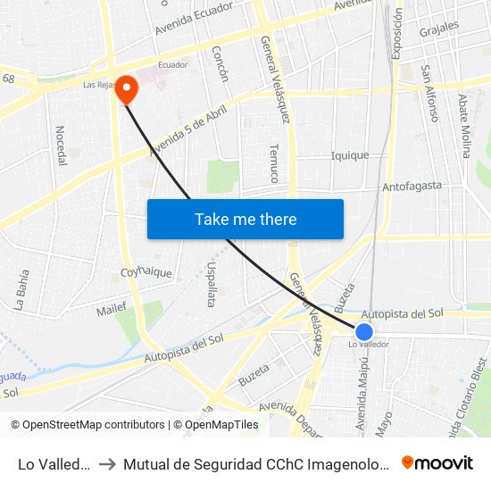 Lo Valledor to Mutual de Seguridad CChC Imagenologia. map