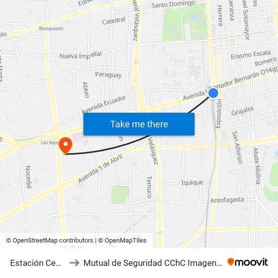 Estación Central to Mutual de Seguridad CChC Imagenologia. map