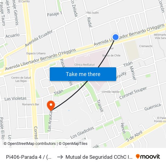 Pi406-Parada 4 / (M) Ecuador to Mutual de Seguridad CChC Imagenologia. map