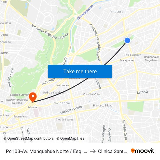Pc103-Av. Manquehue Norte / Esq. Av. Pdte. Riesco to Clinica Santa María map