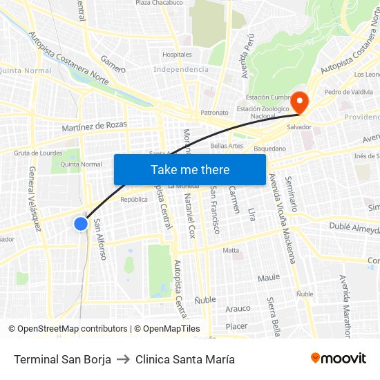 Terminal San Borja to Clinica Santa María map