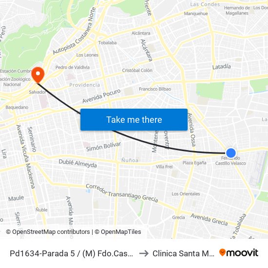 Pd1634-Parada 5 / (M) Fdo.Castillo V. to Clinica Santa María map