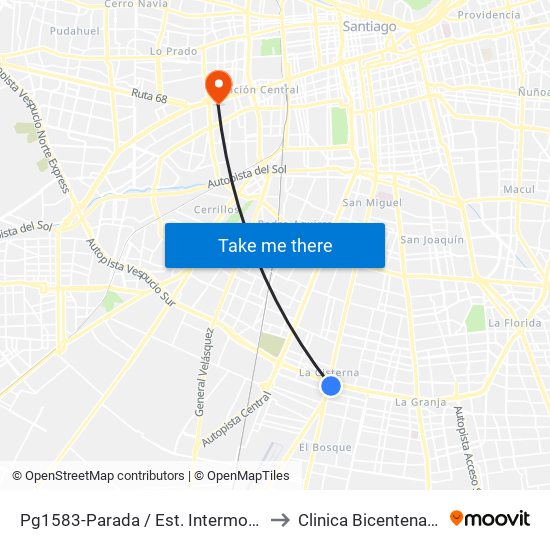 Pg1583-Parada / Est. Intermodal La Cisterna to Clinica Bicentenario Piso 7 map
