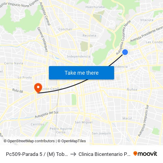 Pc509-Parada 5 / (M) Tobalaba to Clinica Bicentenario Piso 7 map