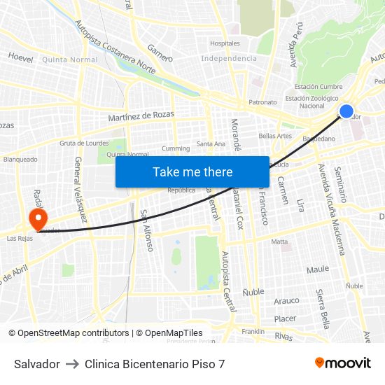 Salvador to Clinica Bicentenario Piso 7 map