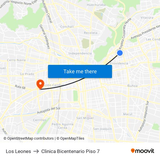 Los Leones to Clinica Bicentenario Piso 7 map