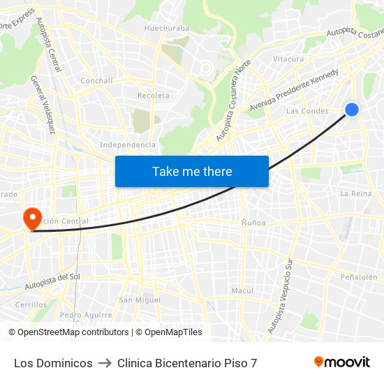 Los Dominicos to Clinica Bicentenario Piso 7 map