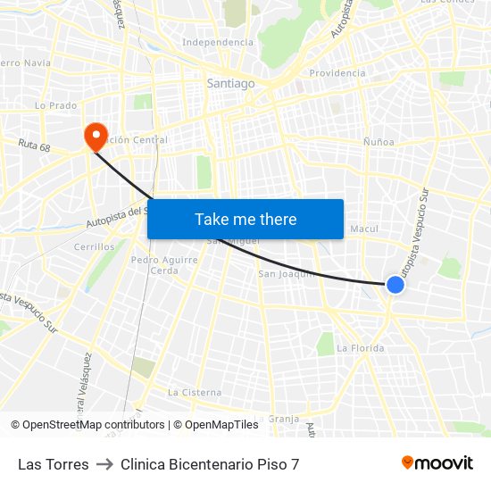 Las Torres to Clinica Bicentenario Piso 7 map