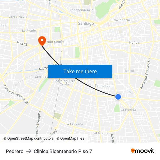 Pedrero to Clinica Bicentenario Piso 7 map