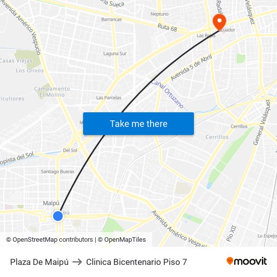 Plaza De Maipú to Clinica Bicentenario Piso 7 map