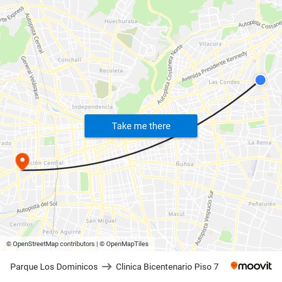 Parque Los Dominicos to Clinica Bicentenario Piso 7 map