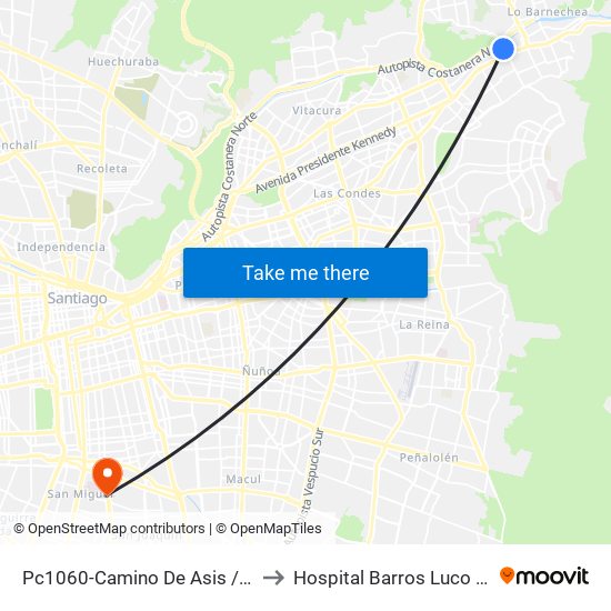 Pc1060-Camino De Asis / Esq. Escrivá De Balaguer to Hospital Barros Luco Trudeau - kinesiologia map