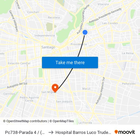 Pc738-Parada 4 / (M) Tobalaba to Hospital Barros Luco Trudeau - kinesiologia map