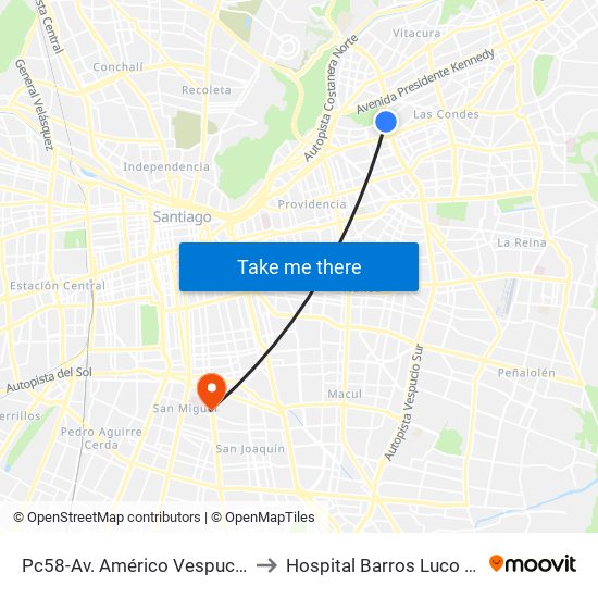 Pc58-Av. Américo Vespucio / Esq. Av. Pdte. Riesco to Hospital Barros Luco Trudeau - kinesiologia map