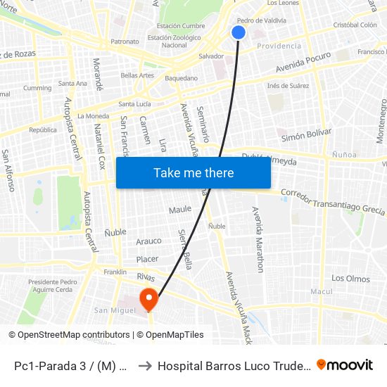 Pc1-Parada 3 / (M) Manuel Montt to Hospital Barros Luco Trudeau - kinesiologia map