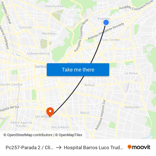 Pc257-Parada 2 / Clínica Alemana to Hospital Barros Luco Trudeau - kinesiologia map