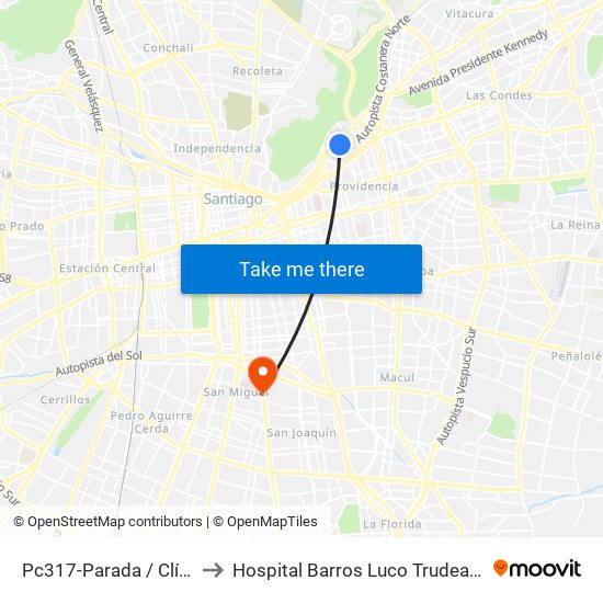 Pc317-Parada / Clínica Indisa to Hospital Barros Luco Trudeau - kinesiologia map