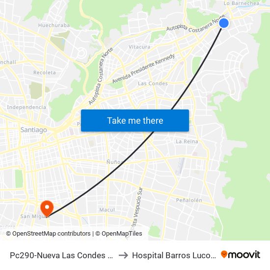 Pc290-Nueva Las Condes / Esq. Sn. Francisco De Asís to Hospital Barros Luco Trudeau - kinesiologia map