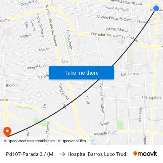 Pd107-Parada 3 / (M) Chile España to Hospital Barros Luco Trudeau - kinesiologia map