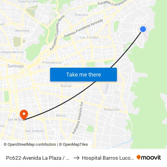 Pc622-Avenida La Plaza / Esq. Av. Mons. A. Del Portillo to Hospital Barros Luco Trudeau - kinesiologia map