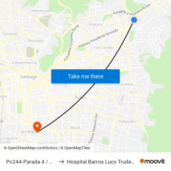 Pc244-Parada 4 / Nudo Estoril to Hospital Barros Luco Trudeau - kinesiologia map