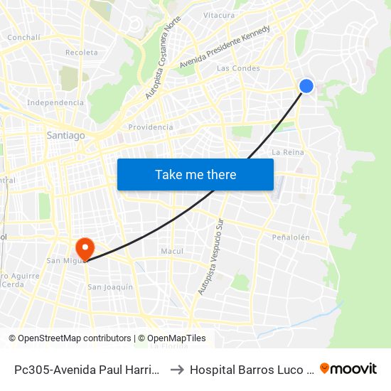 Pc305-Avenida Paul Harris / Esq. Av. Cristóbal Colón to Hospital Barros Luco Trudeau - kinesiologia map