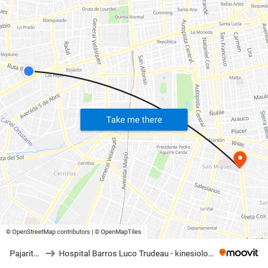 Pajaritos to Hospital Barros Luco Trudeau - kinesiologia map