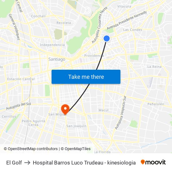 El Golf to Hospital Barros Luco Trudeau - kinesiologia map