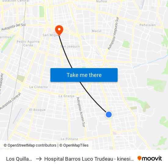 Los Quillayes to Hospital Barros Luco Trudeau - kinesiologia map