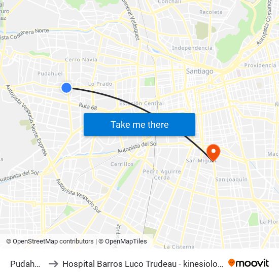 Pudahuel to Hospital Barros Luco Trudeau - kinesiologia map