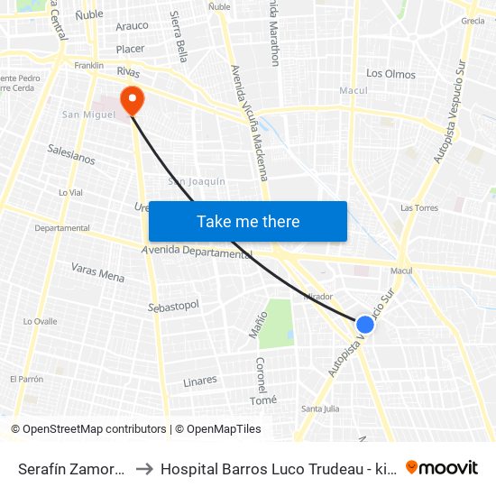 Serafín Zamora, 153 to Hospital Barros Luco Trudeau - kinesiologia map
