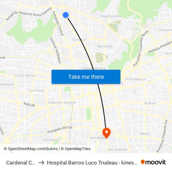 Cardenal Caro to Hospital Barros Luco Trudeau - kinesiologia map