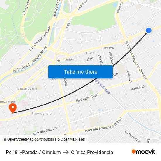 Pc181-Parada / Omnium to Clínica Providencia map