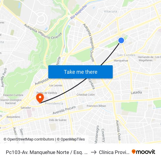 Pc103-Av. Manquehue Norte / Esq. Av. Pdte. Riesco to Clínica Providencia map