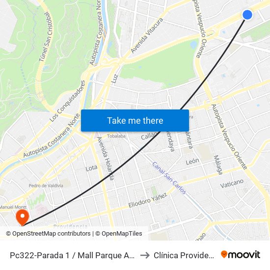 Pc322-Parada 1 / Mall Parque Arauco to Clínica Providencia map