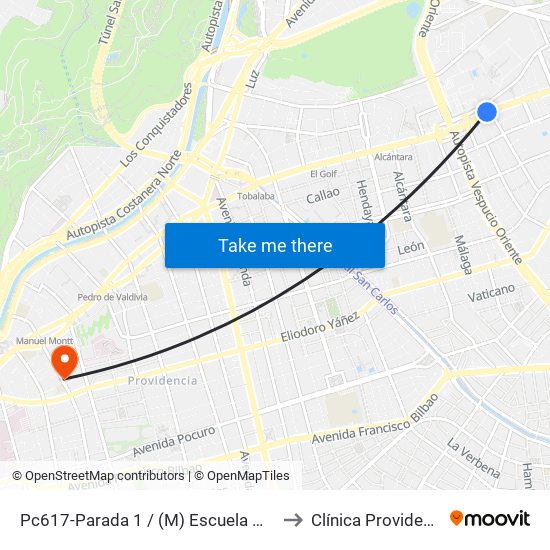 Pc617-Parada 1 / (M) Escuela Militar to Clínica Providencia map