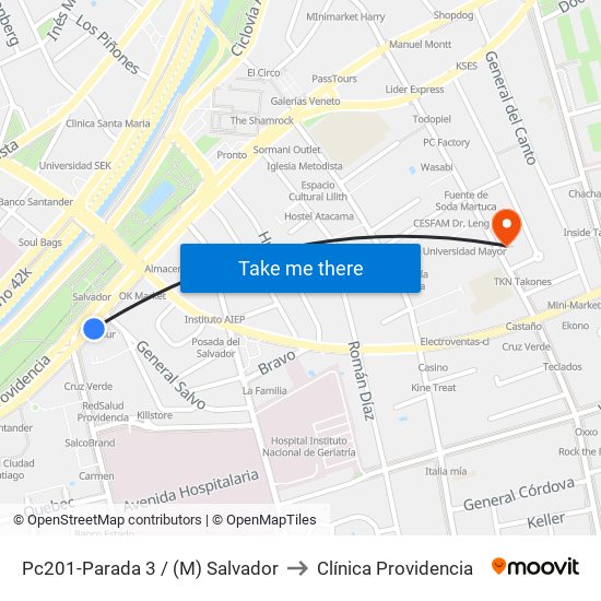 Pc201-Parada 3 / (M) Salvador to Clínica Providencia map