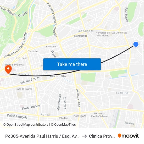 Pc305-Avenida Paul Harris / Esq. Av. Cristóbal Colón to Clínica Providencia map