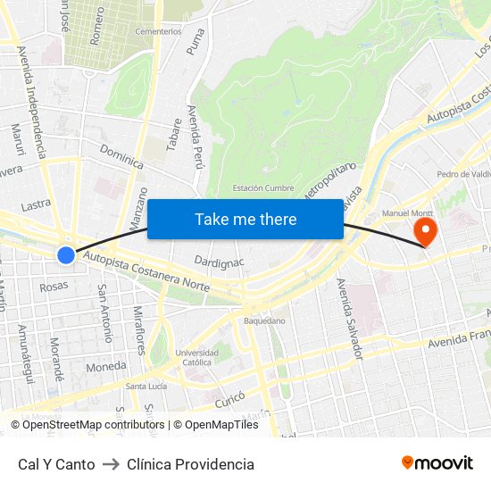 Cal Y Canto to Clínica Providencia map