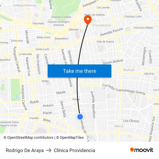 Rodrigo De Araya to Clínica Providencia map